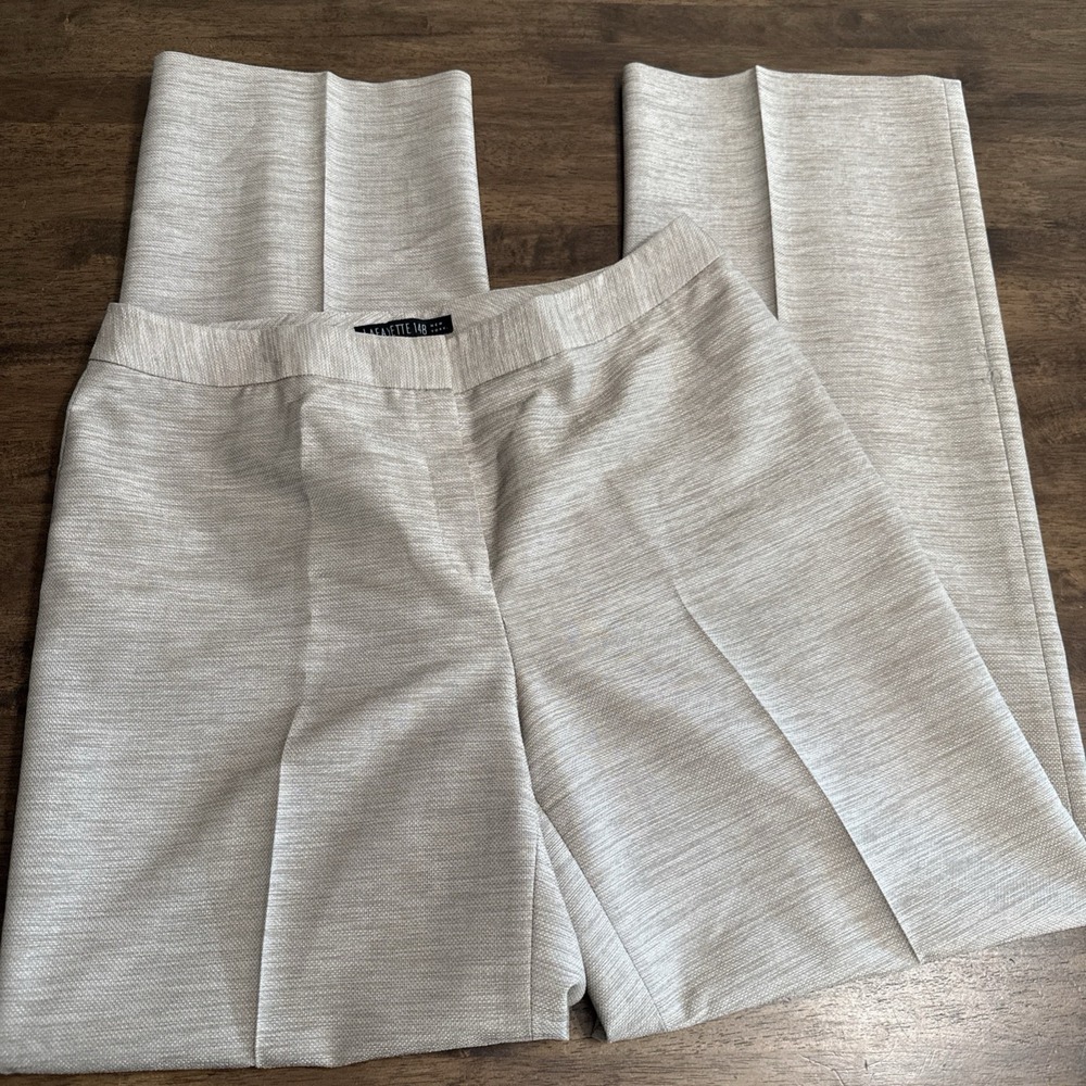 Lafayette 148 New York Textured Virgin Wool Blend Dress Pants Trousers Beige 12